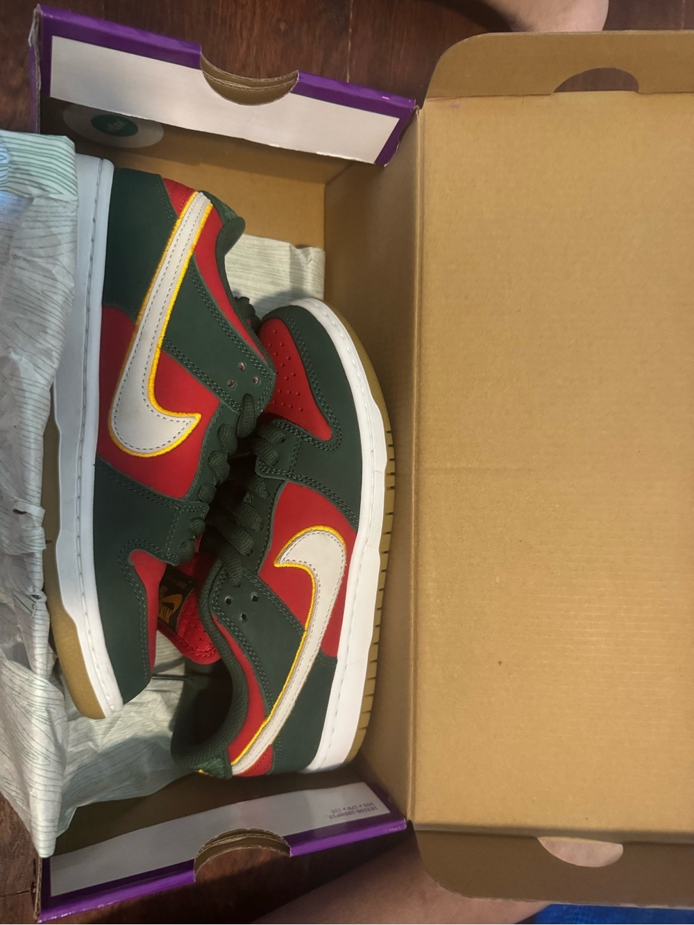 Nike SB Low-Top Sneakers in Dark Green, Red & White